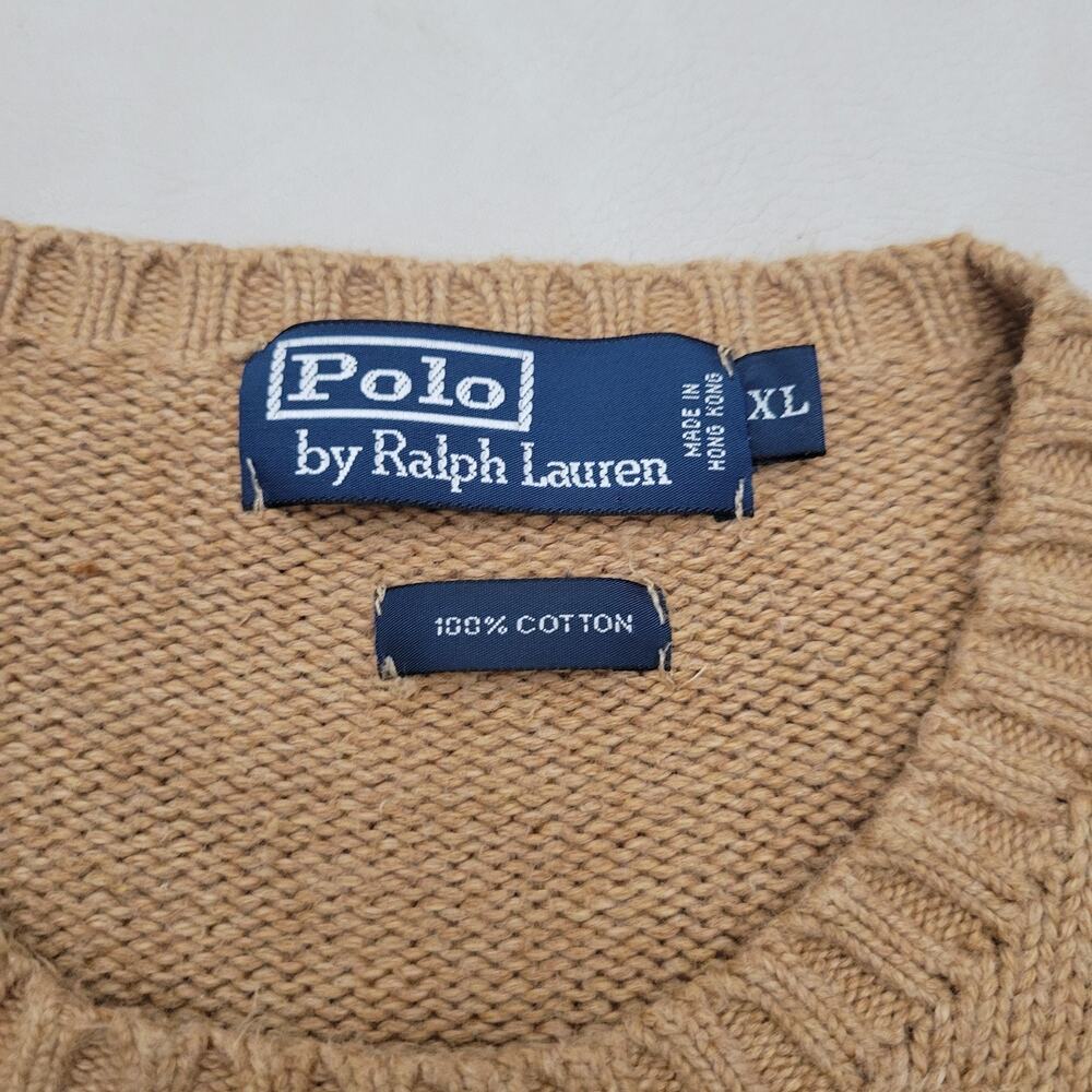 Vintage POLO Ralph Lauren Camel Brown Mens 100% Cotton Sweater Crew Neck XL - Picture 5 of 12